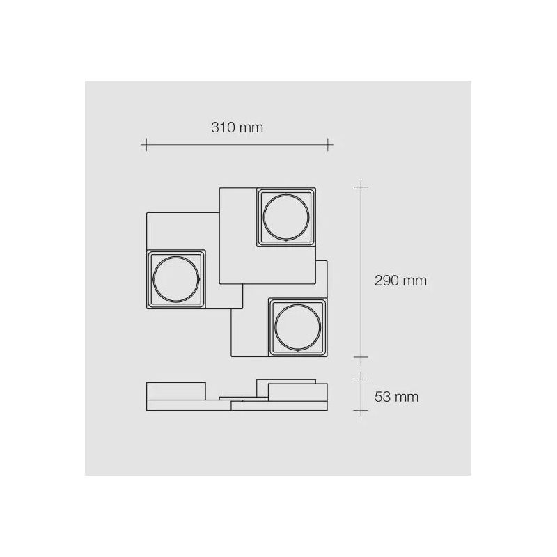 T378 SIBARI PLAFONIERA SQUADRATA 3 LUCI IN GESSO VERNICIABILE CM 29X31 LAMPADINE ATTACCO GX53 Sforzin Illuminazione - Cristalens
