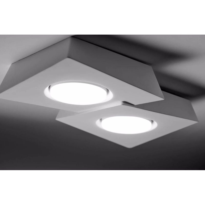 T372 ANCHISE LAMPADA DA SOFFITTO 2 LUCI SQUADRATA IN GESSO VERNICIABILE CM 32X23 LAMPADINE ATTACCO GX53 Sforzin Illuminazione -