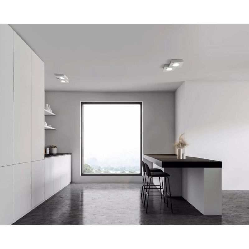 T372 ANCHISE LAMPADA DA SOFFITTO 2 LUCI SQUADRATA IN GESSO VERNICIABILE CM 32X23 LAMPADINE ATTACCO GX53 Sforzin Illuminazione -