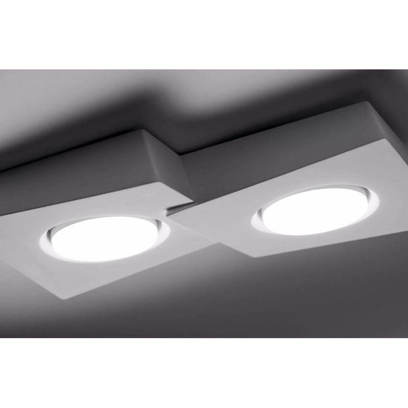 T372 ANCHISE LAMPADA DA SOFFITTO 2 LUCI SQUADRATA IN GESSO VERNICIABILE CM 32X23 LAMPADINE ATTACCO GX53 Sforzin Illuminazione -
