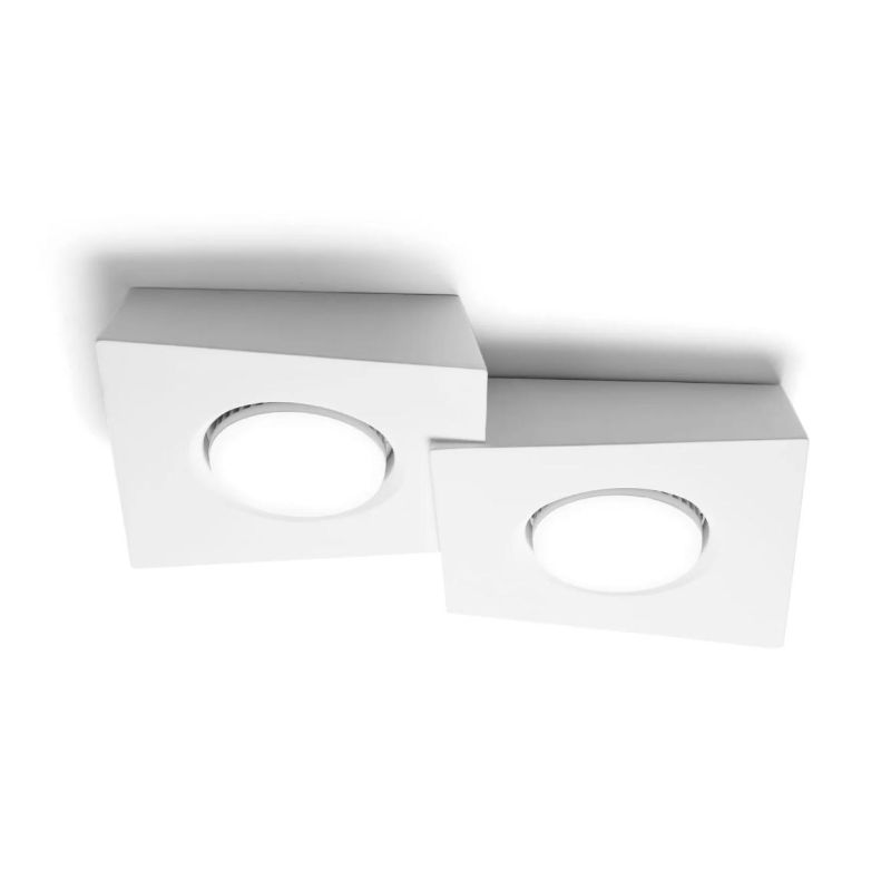 T372 ANCHISE LAMPADA DA SOFFITTO 2 LUCI SQUADRATA IN GESSO VERNICIABILE CM 32X23 LAMPADINE ATTACCO GX53 Sforzin Illuminazione -