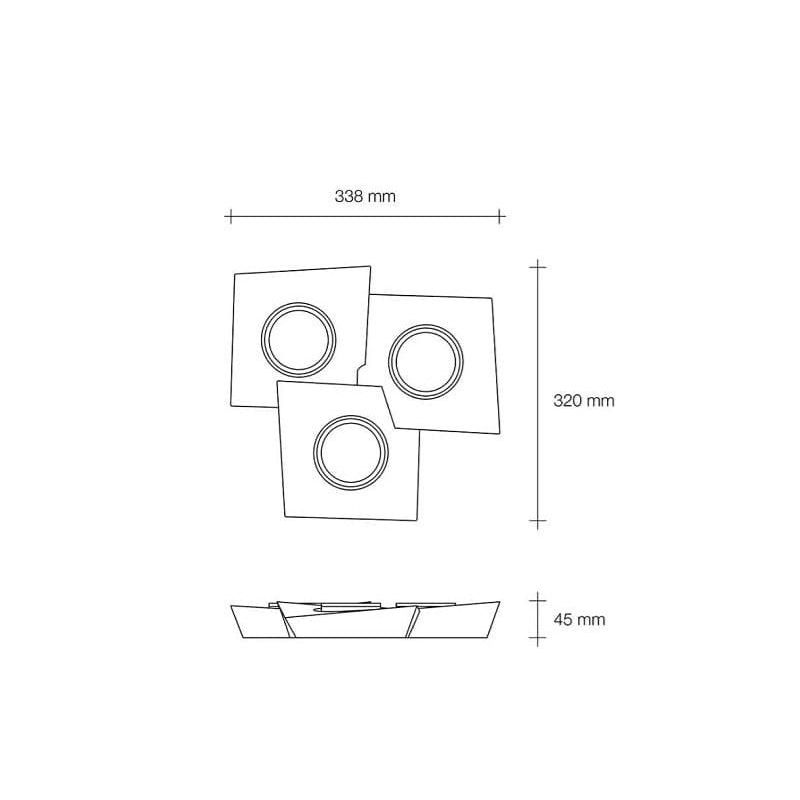 T373 ANCHISE LAMPADA DA SOFFITTO 3 LUCI SQUADRATA IN GESSO VERNICIABILE CM 34X32 LAMPADINE ATTACCO GX53 Sforzin Illuminazione -