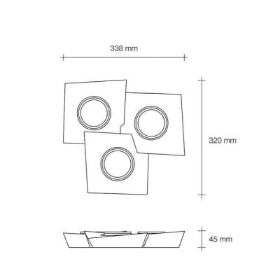 T373 ANCHISE LAMPADA DA SOFFITTO 3 LUCI SQUADRATA IN GESSO VERNICIABILE CM 34X32 LAMPADINE ATTACCO GX53 Sforzin Illuminazione -