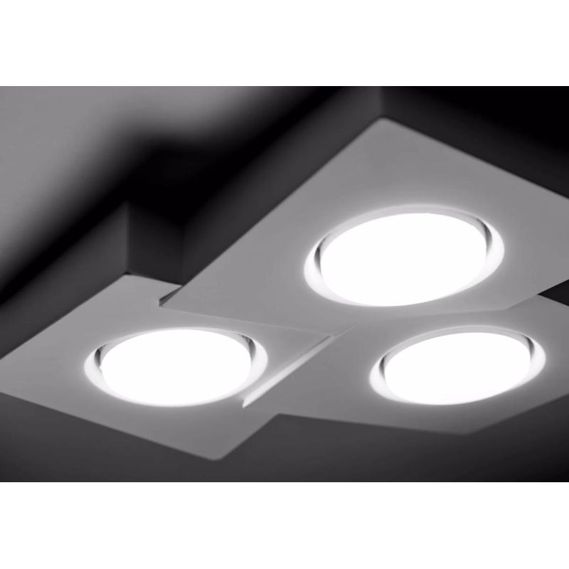 T373 ANCHISE LAMPADA DA SOFFITTO 3 LUCI SQUADRATA IN GESSO VERNICIABILE CM 34X32 LAMPADINE ATTACCO GX53 Sforzin Illuminazione -