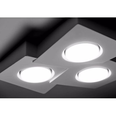 T373 ANCHISE LAMPADA DA SOFFITTO 3 LUCI SQUADRATA IN GESSO VERNICIABILE CM 34X32 LAMPADINE ATTACCO GX53 Sforzin Illuminazione -