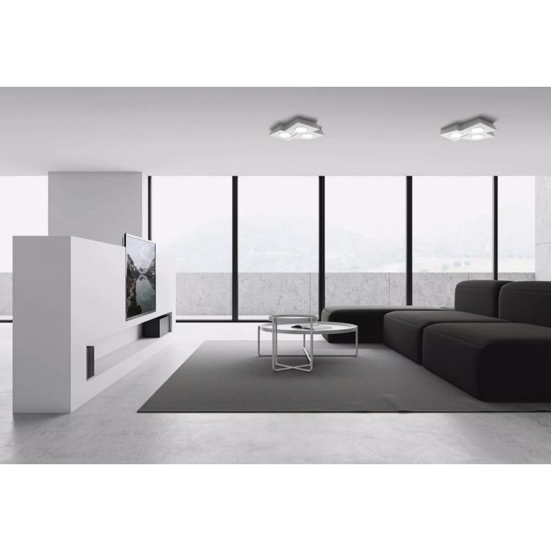 T373 ANCHISE LAMPADA DA SOFFITTO 3 LUCI SQUADRATA IN GESSO VERNICIABILE CM 34X32 LAMPADINE ATTACCO GX53 Sforzin Illuminazione -