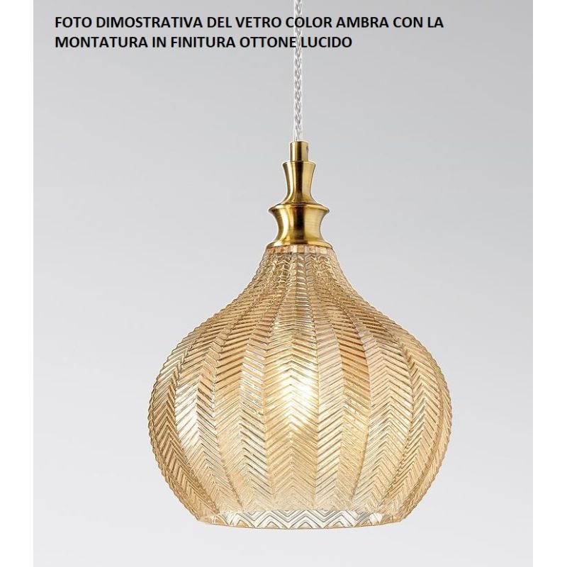 CLEOFE SOSPENSIONE SINGOLA IN VETRO BIANCO, COBALTO, AMBRA O OCRA DECORATO A RILIEVO DELLA GEA LUCE GEA LUCE - Cristalensi Shop 