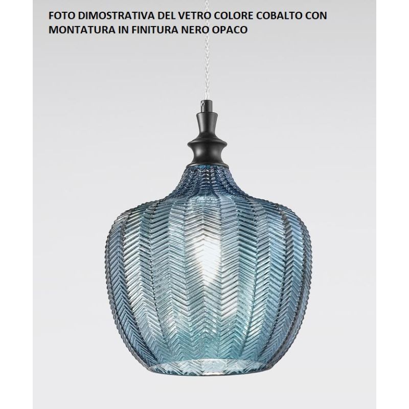 CLEOFE SOSPENSIONE IN VETRO COLORI BIANCO, COBALTO, AMBRA O OCRA CON DECORO A RILIEVO DELLA GEA LUCE GEA LUCE - Cristalensi Shop