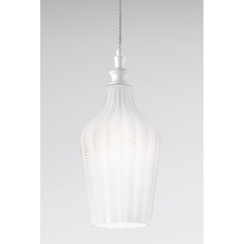 CLEOFE S12 SOSPENSIONE SINGOLA IN VETRO BIANCO,OCRA,AMBRA O CABALTO DECORATO A RILIEVO GEA LUCE - Cristalensi Shop Online