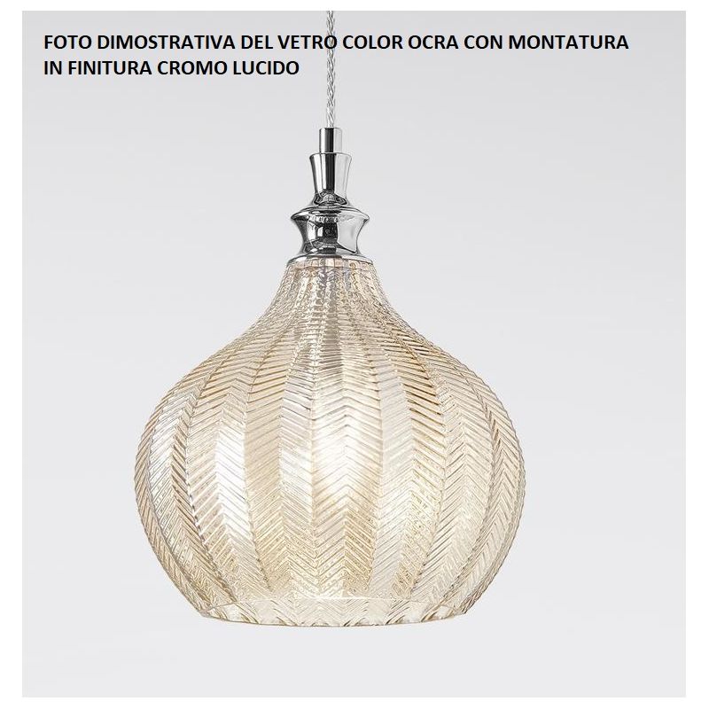 CLEOFE S12 SOSPENSIONE SINGOLA IN VETRO BIANCO,OCRA,AMBRA O CABALTO DECORATO A RILIEVO GEA LUCE - Cristalensi Shop Online