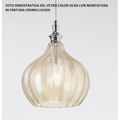 CLEOFE S12 SOSPENSIONE SINGOLA IN VETRO BIANCO,OCRA,AMBRA O CABALTO DECORATO A RILIEVO GEA LUCE - Cristalensi Shop Online