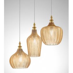 CLEOFE S3 SOSPENSIONE VINTAGE CON VETRI AMBRA TRASPARENTI DECORATI A RILIEVO DELLA GEA LUCE GEA LUCE - Cristalensi Shop Online