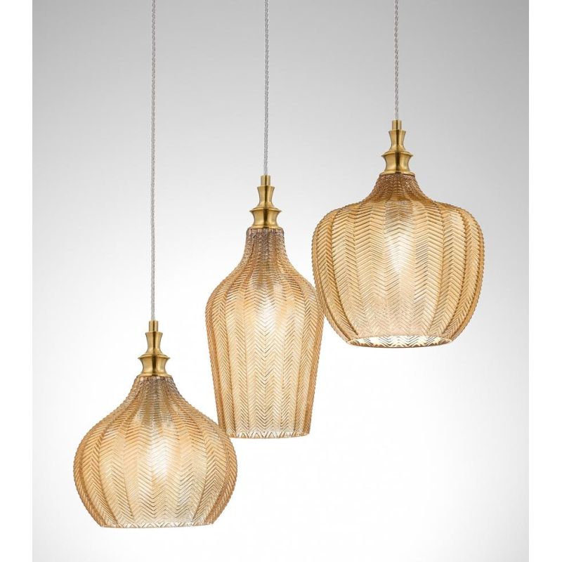 CLEOFE S3 SOSPENSIONE VINTAGE CON VETRI AMBRA TRASPARENTI DECORATI A RILIEVO DELLA GEA LUCE GEA LUCE - Cristalensi Shop Online
