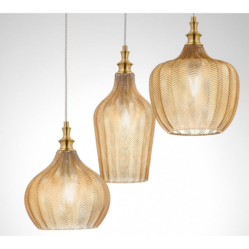 CLEOFE S3 SOSPENSIONE VINTAGE CON VETRI AMBRA TRASPARENTI DECORATI A RILIEVO DELLA GEA LUCE GEA LUCE - Cristalensi Shop Online