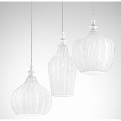 CLEOFE S3 SOSPENSIONE VINTAGE CON VETRI BIANCO OPACO DECORATI A RILIEVO DELLA GEA LUCE GEA LUCE - Cristalensi Shop Online