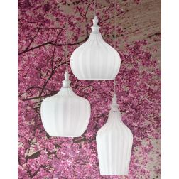 CLEOFE S3 SOSPENSIONE VINTAGE CON VETRI BIANCO OPACO DECORATI A RILIEVO DELLA GEA LUCE GEA LUCE - Cristalensi Shop Online