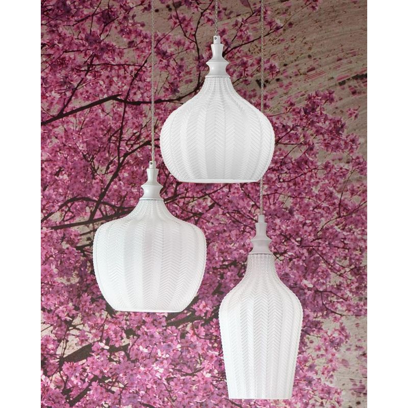 CLEOFE S3 SOSPENSIONE VINTAGE CON VETRI BIANCO OPACO DECORATI A RILIEVO DELLA GEA LUCE GEA LUCE - Cristalensi Shop Online