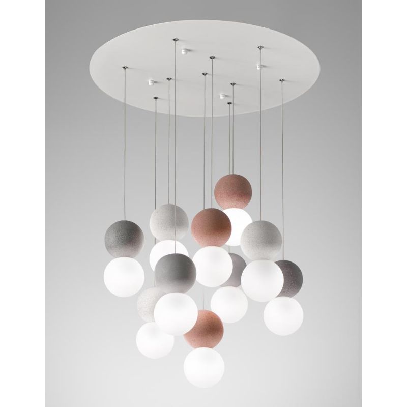 SFERA S10 SOSPENSIONE MODERNA 10 LUCI CON SFERE IN CEMENTO IN 3 COLORI VINTAGE DELLA GEA LUCE GEA LUCE - Cristalensi Shop Online