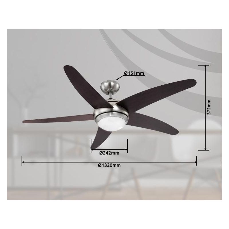 FABIOLA VENTILATORE CON LUCE IN ACCIAIO SATINATO E PALE WENGE' DIAMETRO 132 CM Globo Lighting - Cristalensi Shop Online