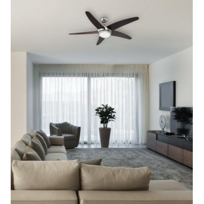 FABIOLA VENTILATORE CON LUCE IN ACCIAIO SATINATO E PALE WENGE' DIAMETRO 132 CM Globo Lighting - Cristalensi Shop Online