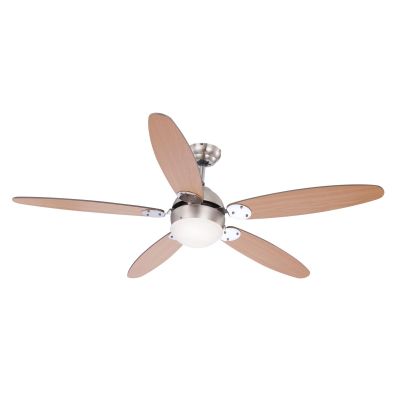 AZURA VENTILATORE A SOFFITTO IN NICHEL SATINATO E CROMO CON PALE REVERSIBILI LAMPADINA ATTACCO E14 Globo Lighting - Cristalensi 