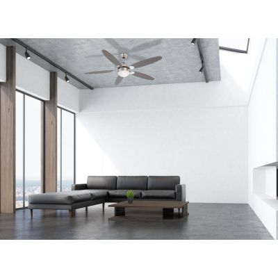 AZURA VENTILATORE A SOFFITTO IN NICHEL SATINATO E CROMO CON PALE REVERSIBILI LAMPADINA ATTACCO E14 Globo Lighting - Cristalensi 