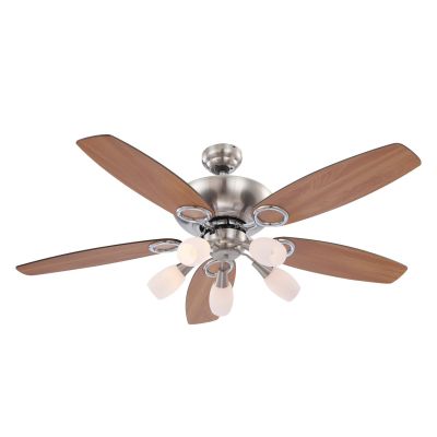 JERRY VENTILATORE DA SOFFITTO DIAMETRO 130 CM ACCIAIO SATINATO PALE BICOLORE Globo Lighting - Cristalensi Shop Online