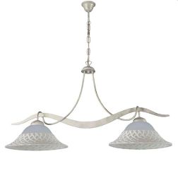 PAMELA SOSPENSIONE CLASSICA 2 LUCI METALLO BIANCO-ARGENTO DIFFUSORI IN VETRO ALABASTRO CON DECORI Padana Lampadari - Cristalensi 2