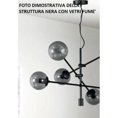 GIOKO SOSPENSIONE 4 LUCI MODERNO METALLO BIANCO,NERO O CROMO CON SFERE IN VETRO Padana Lampadari - Cristalensi Shop Online