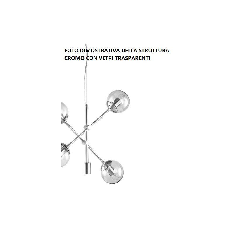 GIOKO SOSPENSIONE 6 LUCI MODERNO METALLO CROMO,BIANCO O NERO CON SFERE IN VETRO Padana Lampadari - Cristalensi Shop Online