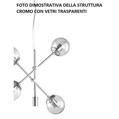 GIOKO SOSPENSIONE 6 LUCI MODERNO METALLO CROMO,BIANCO O NERO CON SFERE IN VETRO Padana Lampadari - Cristalensi Shop Online