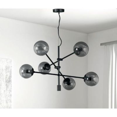 GIOKO SOSPENSIONE 6 LUCI MODERNO METALLO CROMO,BIANCO O NERO CON SFERE IN VETRO Padana Lampadari - Cristalensi Shop Online