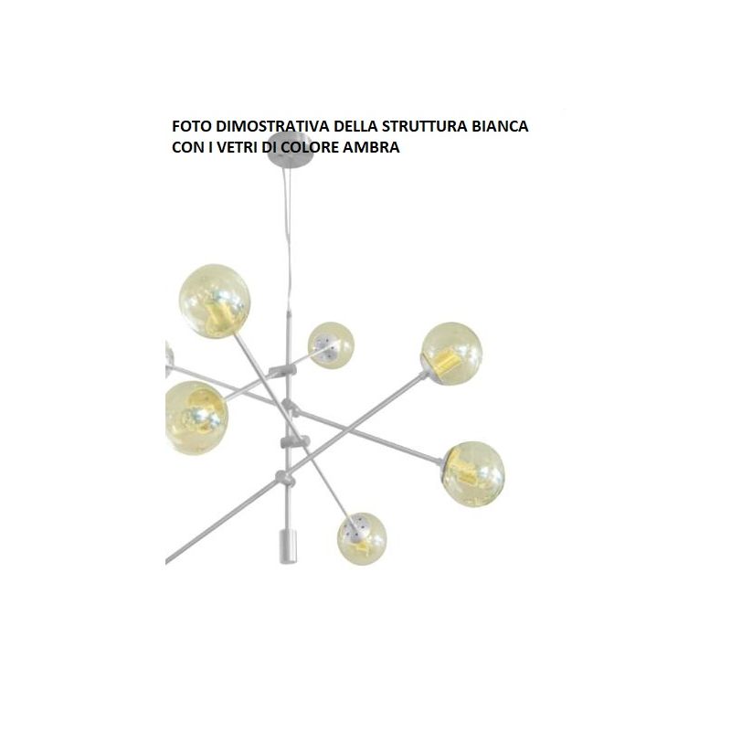 GIOKO SOSPENSIONE 6 LUCI MODERNO METALLO CROMO,BIANCO O NERO CON SFERE IN VETRO Padana Lampadari - Cristalensi Shop Online