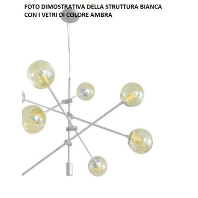 GIOKO SOSPENSIONE 6 LUCI MODERNO METALLO CROMO,BIANCO O NERO CON SFERE IN VETRO Padana Lampadari - Cristalensi Shop Online