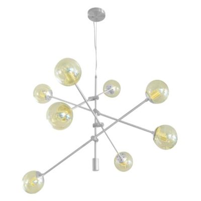 GIOKO SOSPENSIONE 8 LUCI MODERNO METALLO CROMO,BIANCO O NERO CON SFERE IN VETRO Padana Lampadari - Cristalensi Shop Online