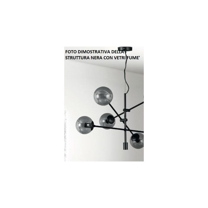 GIOKO SOSPENSIONE 8 LUCI MODERNO METALLO CROMO,BIANCO O NERO CON SFERE IN VETRO Padana Lampadari - Cristalensi Shop Online