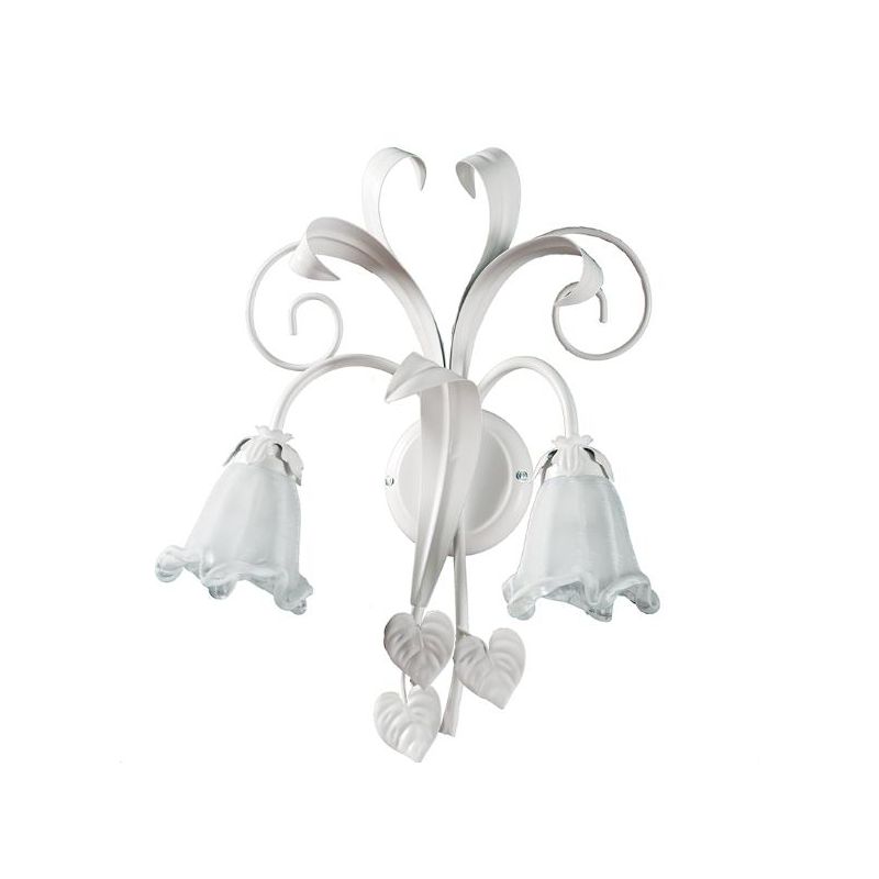 SHABBY CHIC APPLIQUE CLASSICA 2 LUCI BIANCA CON DIFFUSORI FLOREALI IN VETRO DECORATO Padana Lampadari - Cristalensi Shop Online