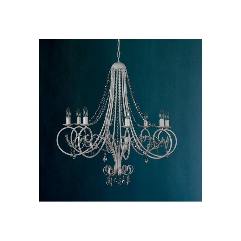 LORD KRISS LAMPADARIO A BRACCI 8 LUCI IN METALLO BIANCO PATINATO ORO CON DECORI IN CRISTALLO Padana Lampadari - Cristalensi Shop