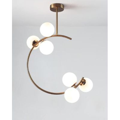 MIMOSA SOSPENSIONE 6 LUCI METALLO BRONZO CON SFERE IN VETRO BIANCOLATTE MODERNA LAMPADINE 6XG9 Padana Lampadari - Cristalensi Sh