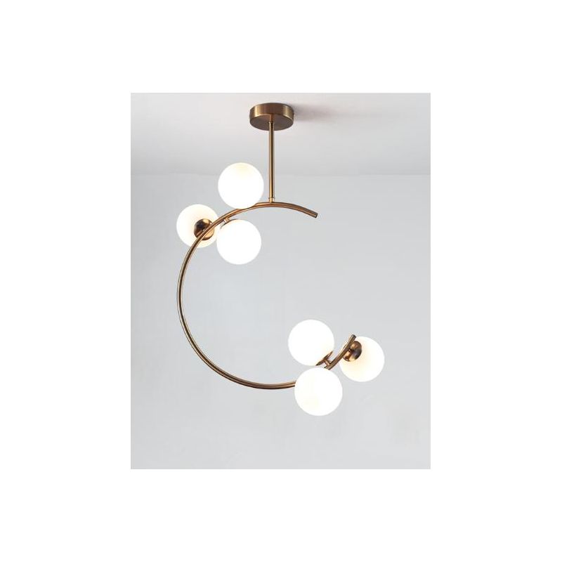 MIMOSA SOSPENSIONE 6 LUCI METALLO BRONZO CON SFERE IN VETRO BIANCOLATTE MODERNA LAMPADINE 6XG9 Padana Lampadari - Cristalensi Sh