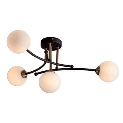 BYRON PLAFONIERA MODERNA 4 LUCE METALLO NERO E SFERE IN VETRO BIANCOLATTE LAMPADINE 4XG9 Padana Lampadari - Cristalensi Shop Onl