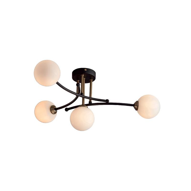 BYRON PLAFONIERA MODERNA 4 LUCE METALLO NERO E SFERE IN VETRO BIANCOLATTE LAMPADINE 4XG9 Padana Lampadari - Cristalensi Shop Onl