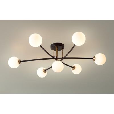 BYRON PLAFONIERA MODERNA 7 LUCE METALLO NERO E SFERE IN VETRO BIANCOLATTE LAMPADINE 7XG9 Padana Lampadari - Cristalensi Shop Onl