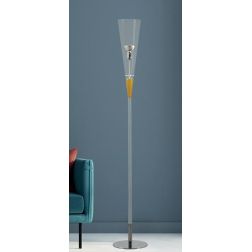 PROSIT LAMPADA DA TERRA IN VETRO PYREX AMBRA VERDE O BLU DETTAGLI CROMO LAMPADINA ATTACCO E27 Padana Lampadari - Cristalensi Sho