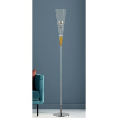 PROSIT LAMPADA DA TERRA IN VETRO PYREX AMBRA VERDE O BLU DETTAGLI CROMO LAMPADINA ATTACCO E27 Padana Lampadari - Cristalensi Sho