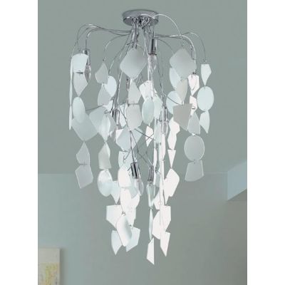 SANTORINI SOSPENSIONE MODERNA IN METALLO CROMO CON PENDENTI DECORATIVI IN VETRO BIANCO Padana Lampadari - Cristalensi Shop Onlin
