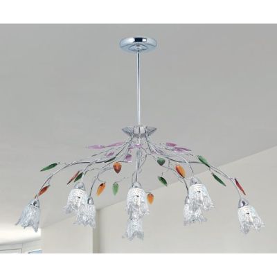 CARISMA SOSPENSIONE 8 LUCI METALLO CROMO CON DECORI IN CRISTALLO COLORATO E DIFFUSORI IN VETRO Padana Lampadari - Cristalensi Sh