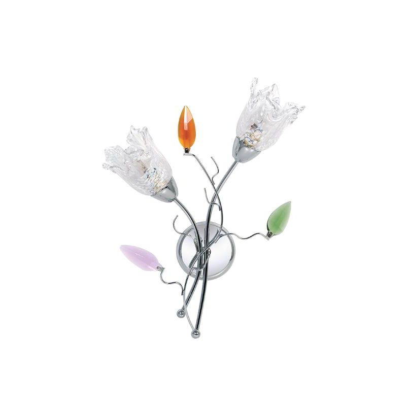 CARISMA APPLIQUE 2 LUCI METALLO CROMO CON DECORI IN CRISTALLO COLORATO E DIFFUSORI IN VETRO Padana Lampadari - Cristalensi Shop 