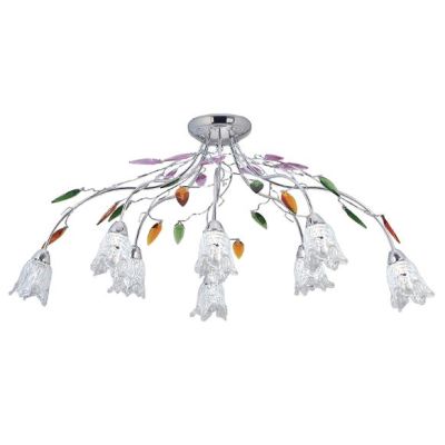 CARISMA PLAFONIERA 8 LUCI METALLO CROMO CON DECORI IN CRISTALLO COLORATO E DIFFUSORI IN VETRO Padana Lampadari - Cristalensi Sho