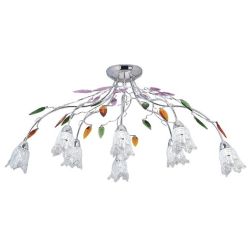 CARISMA PLAFONIERA 8 LUCI METALLO CROMO CON DECORI IN CRISTALLO COLORATO E DIFFUSORI IN VETRO Padana Lampadari - Cristalensi Sho 2
